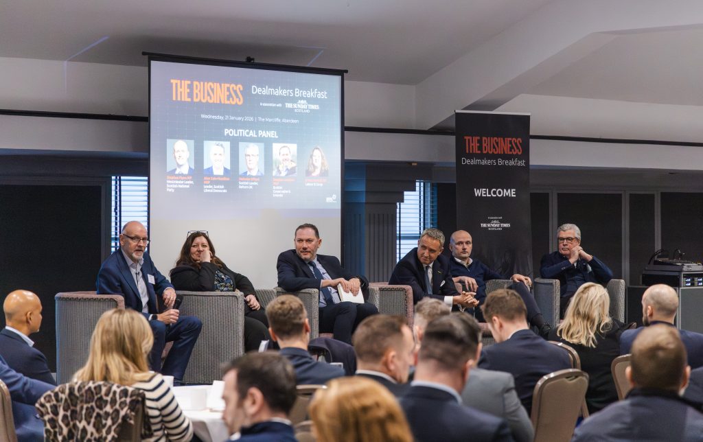 High energy: The political panel with Editor Kenny Kemp, Kirsty McNeill (Labour); Douglas Lumsden (Conservative); Alex Cole-Hamilton (Liberal Democrat); Stephen Flynn (SNP); and Malcolm Offord (Reform UK). Pictures: Ruaridh Hanna