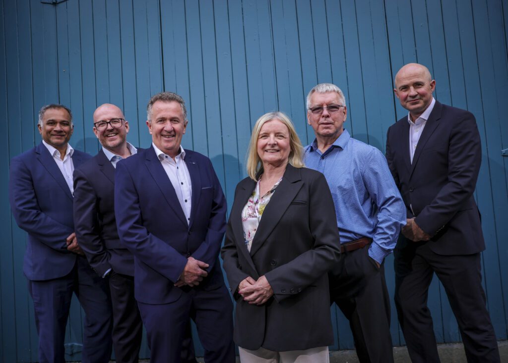 (L – R): Jacob Koshy (Founder and Group CFO, CubeMatch); David Campbell (Co-founder and Transformation Director, DVCP); Tom Melville (Group CEO, CubeMatch); Mhairi Kennedy (Co-founder and Chief Operating Officer, DVCP); Tom Saunders, (Co-founder and Chief Executive, DVCP); Tom Lane (Group Chief Operating Officer, CubeMatch)