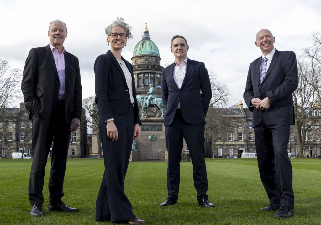 Andrew Chalmers, Chair, Davidson Chalmers Stewart; Laura Irvine, Managing Partner, Davidson Chalmers Stewart; Fraser Gillies, Managing Partner, Wright, Johnston & Mackenzie; Mark Higgins, Chair of WJM.