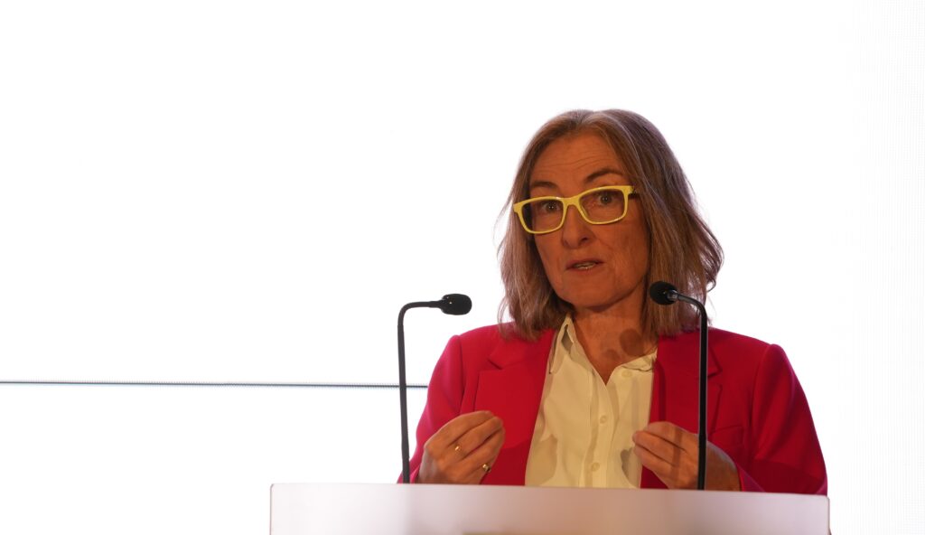 Ana Stewart, the Scottish Government's Chief Entrepreneur, is shown speaking at a lectern at the event.